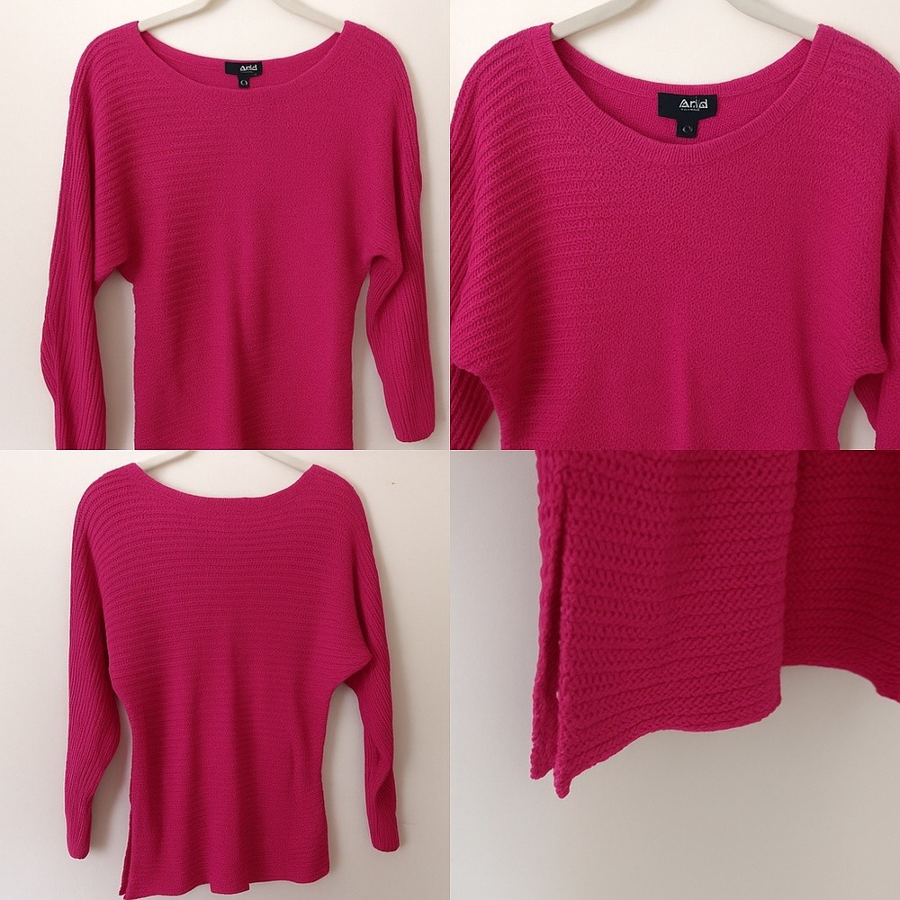 A.N.A A New Approach‎ Knit Sweater Medium Hot Pink Tunic Length Barbiecore Bold
